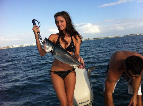 Girls in Bikinis Holding Fish #1