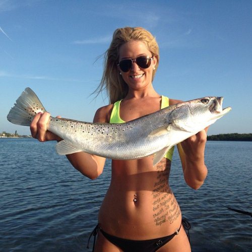 Girls in Bikinis Holding Fish #13