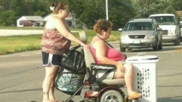 Riding a Scooter and a Lawnmower to the Laundromat