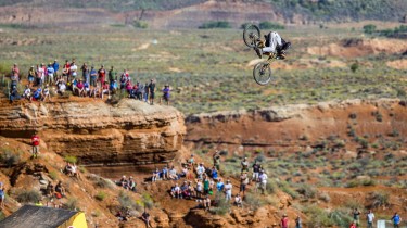 Tom Van Steenbergen Attempts Record-Breaking Mountain Bike Front Flip Over 72 Foot Canyon Gap. Fails.