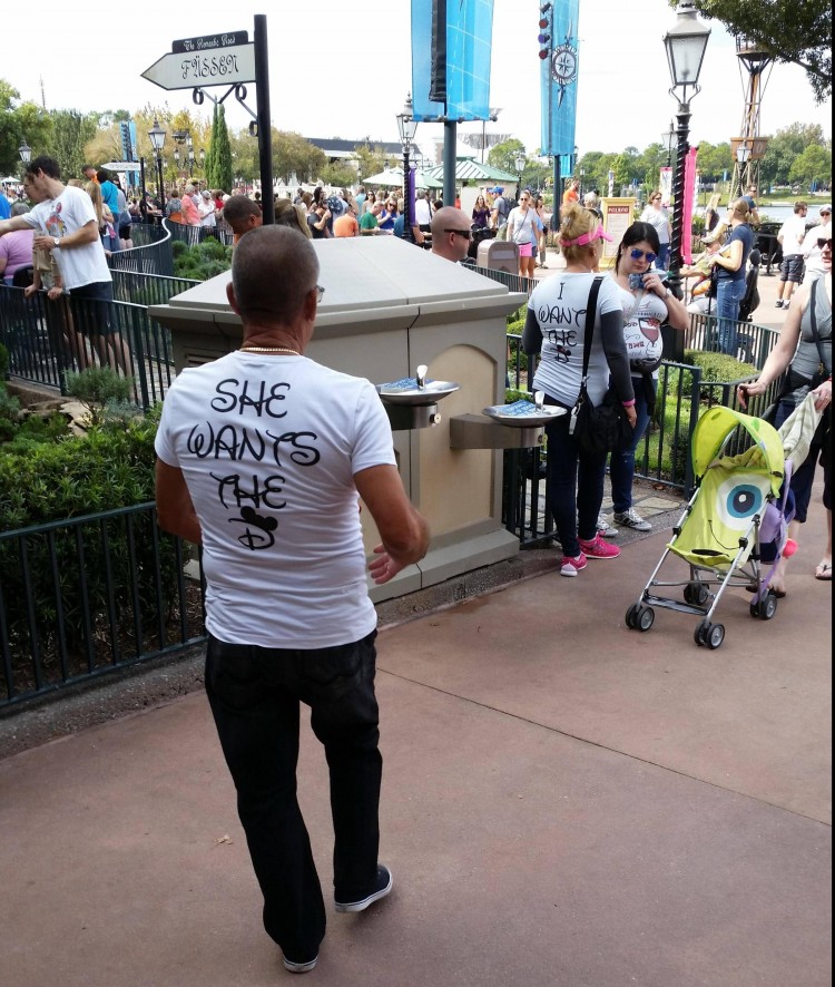 Couple Wearing She Wants the D and ''I Want the D Shirts at Epcot